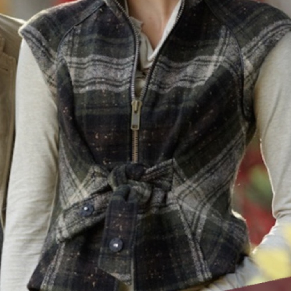 CAbi Brown & Tan Plaid Vest with tie